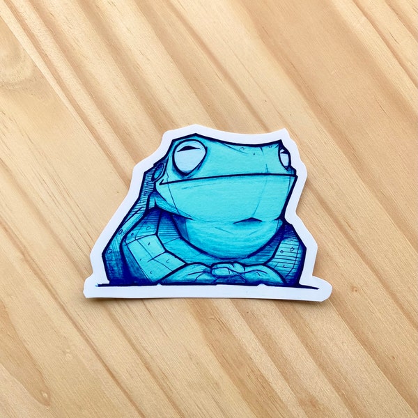 Sitting Frog Blue Sticker