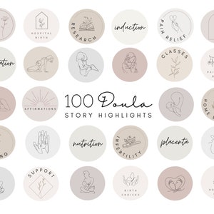 100 Doula Instagram Story Highlights Icons, Doula Templates, Doula Business, Birth Doula Content, Birth Worker Social Media Marketing