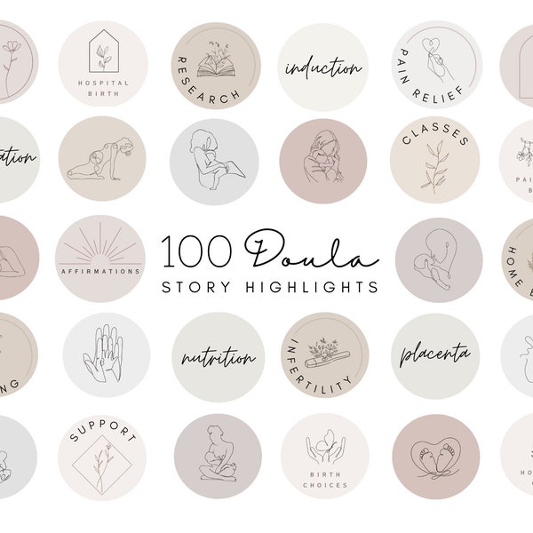 100 Doula Instagram Story Highlights Icons, Doula Vorlagen, Doula Business, Birth Doula Content, Birth Worker Social Media Marketing