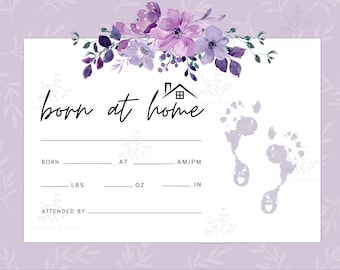 Home Birth Certificate, Floral Baby Keepsake (PDF)