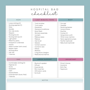 Hospital Bag Checklist for Labor and Delivery, Editable Canva Checklist Template, Printable Instant Download