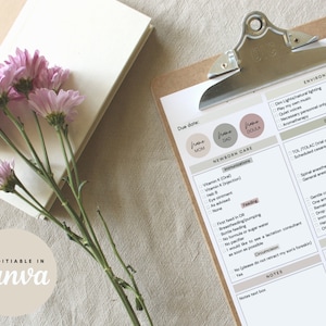 Puede incluir: Una lista de verificaci&oacute;n imprimible para nuevos padres con secciones para el cuidado del reci&eacute;n nacido, el parto y el entorno. La lista de verificaci&oacute;n incluye informaci&oacute;n sobre inmunizaciones, alimentaci&oacute;n, circuncisi&oacute;n, anestesia y experiencia de nacimiento. La lista de verificaci&oacute;n es editable en Canva.