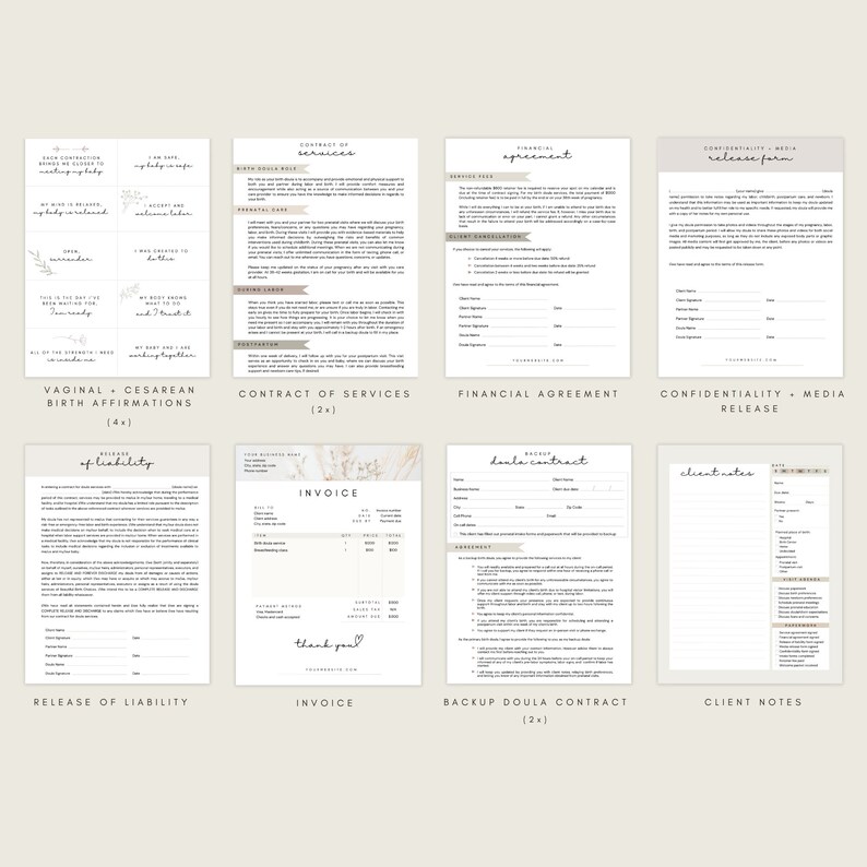 Pacchetto di documenti e pacchetto di benvenuto per la doula di nascita (modificabile in Canva) immagine 4