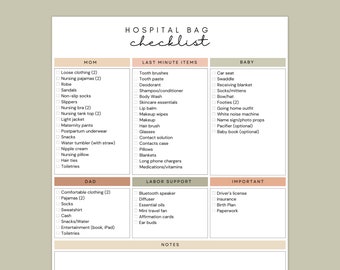 Hospital Bag Checklist for Labor and Delivery, Editable Canva Checklist Template, Printable Instant Download