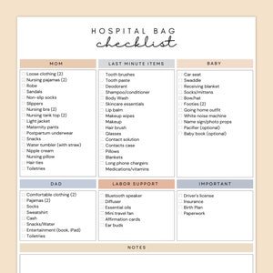 Krankenhaustasche Checkliste für Arbeit und Entbindung, bearbeitbare Canva Checklist Vorlage, druckbarer Sofortdownload
