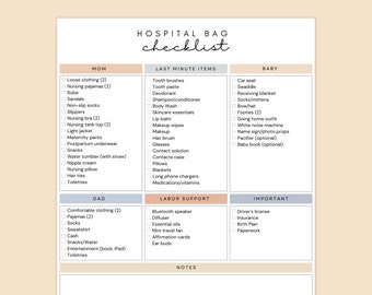 Hospital Bag Checklist for Labor and Delivery, Editable Canva Checklist Template, Printable Instant Download