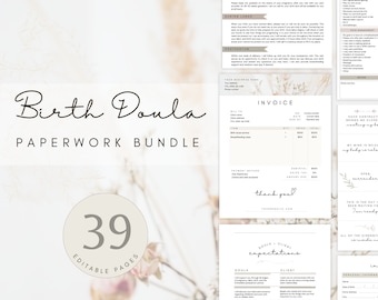Birth Doula Paperwork Bundle Template, Editable Client Forms