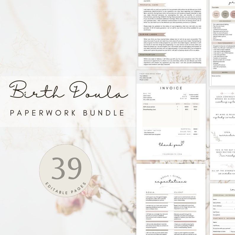 Birth Doula Paperwork Bundle Template, Editable Client Forms - Etsy