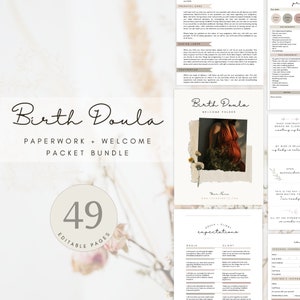 Pacote de boas-vindas ORIGINAL para Doula de Parto, Pacote de papelada, Negócios de Doula, Modelos de Doula, Carta de boas-vindas para Doula, Folhetos para novos clientes, Canva