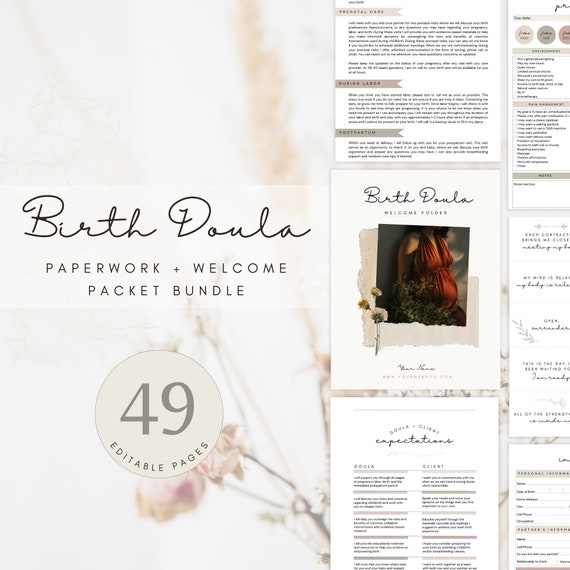 Birth Doula Paperwork and Welcome Packet Bundle (Editable In Canva)
