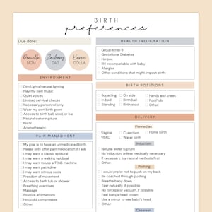 Birth Plan Template, Birth Plan Printable, Natural Birth Plan, Birth Plan Template Simple, Birth Plan Editable, Birth Plan Canva
