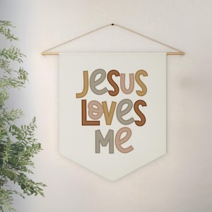 Jesus Loves Me Banner / Christian Nursery Decor / Church Nursery Decor / Neutral Nursery Decor / Playroom Wall Decor / Gift for Toddler