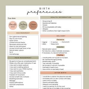 Birth Plan Template, Birth Plan Printable, Natural Birth Plan, Birth Plan Template Simple, Birth Plan Editable, Birth Plan Canva