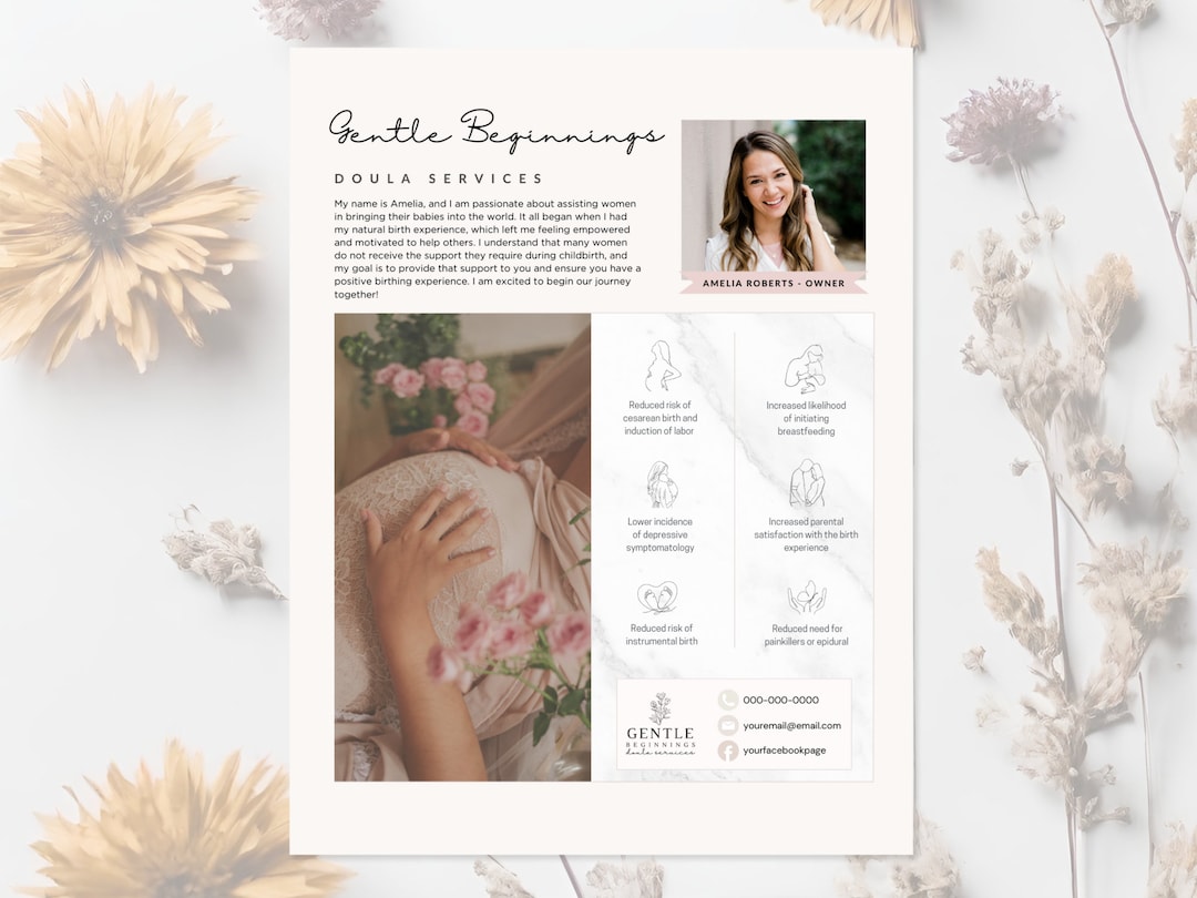 Editable Birth Doula Flyer Template, Canva Handout (PDF) - Etsy