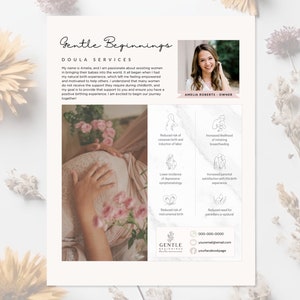 Geboorte Doula bewerkbare flyer-sjabloon, Doula Business, Doula-sjablonen, Doula-benodigdheden, hand-outs voor nieuwe klanten, Canva