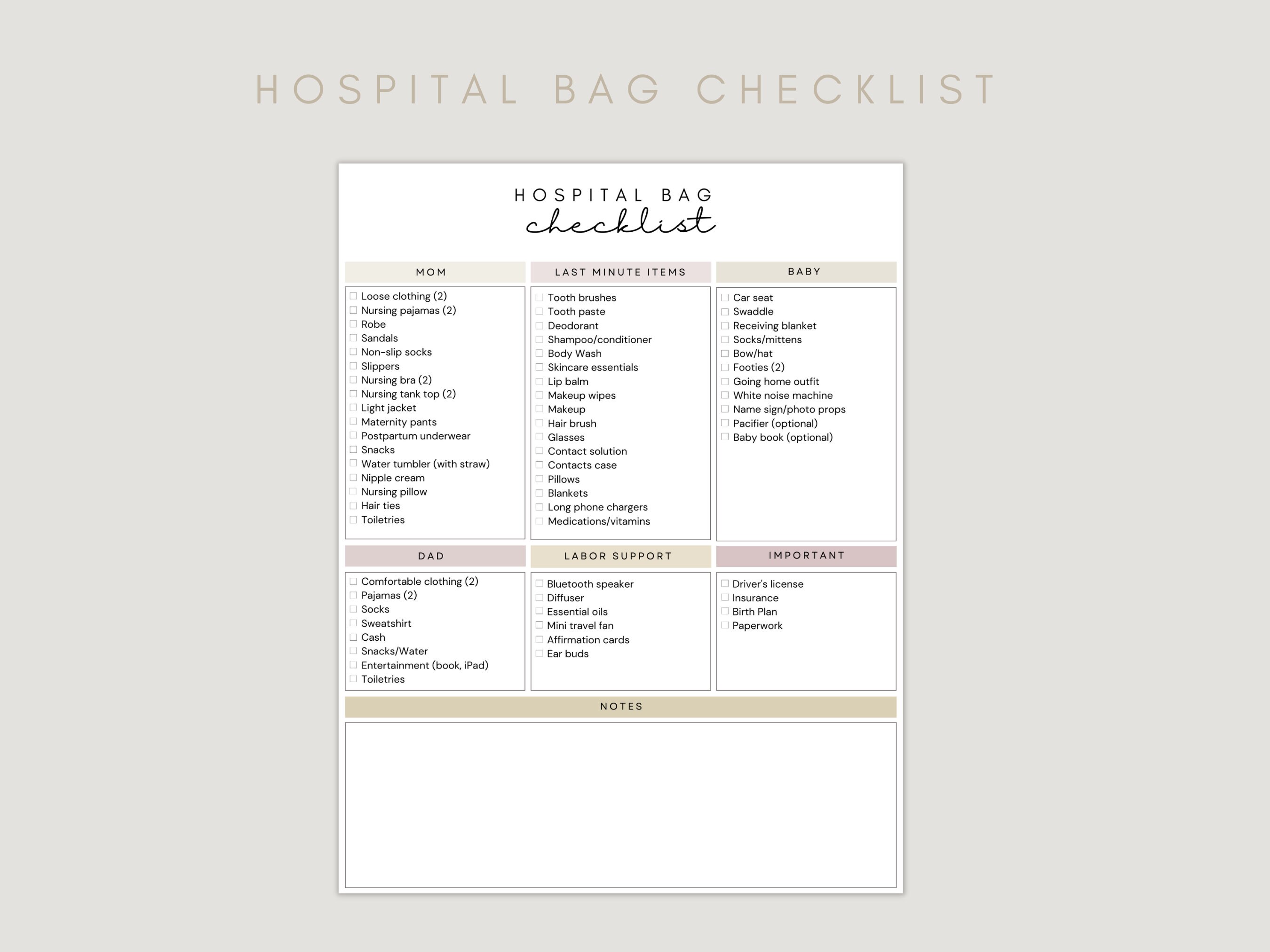 Hospital Bag Checklist for Labor and Delivery, Editable Canva Checklist ...