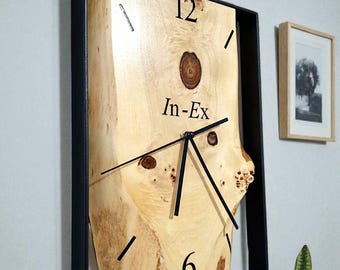 Canadian Maple Wall Clock with Natural Edge Modern Metal Frame Home Decor