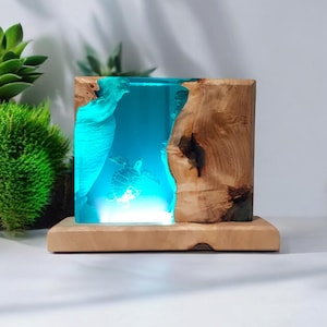 Handcrafted Sea Turtle Epoxy Lamp: Burl Wood Coastal Decor