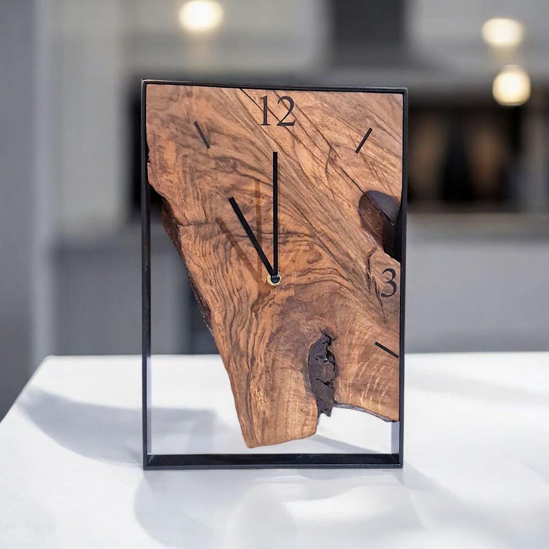 Rectangular wall clock, solid walnut, modern decor, metal frame, home gift image 6