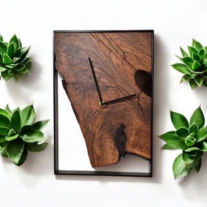 Rectangular wall clock, solid walnut, modern decor, metal frame, home gift image 8