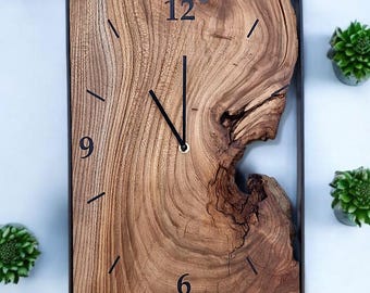 Wooden wall clock, walnut, metal frame, office decor, home decor, gift for him