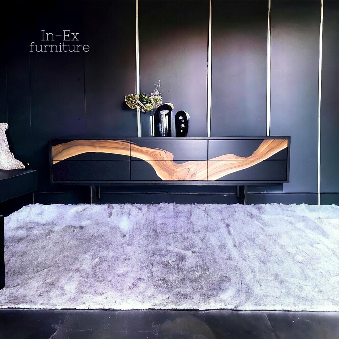 Modern Black Sideboard With Natural Wood Detail, Statement Storage ...