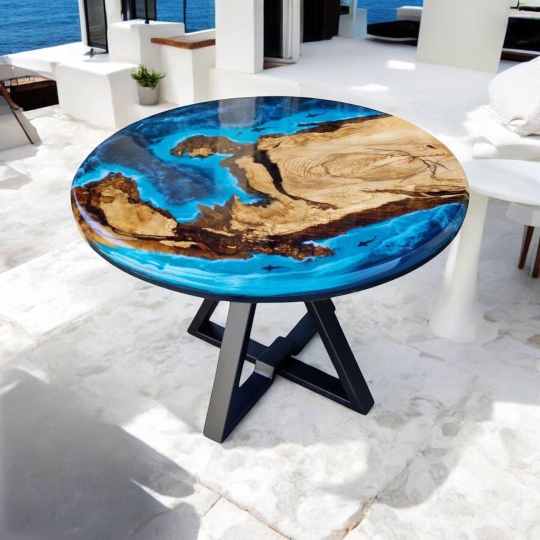Coffee Table With Ocean Resin Design, Round Epoxy Table for Indoor ...