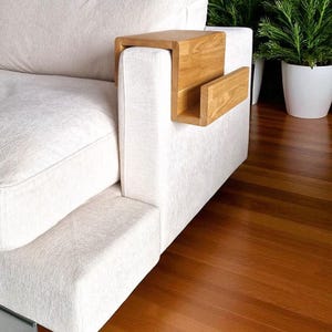 Couch Armrest Tray with Pocket, Wooden Sofa Arm Table for Drinks and Books, Minimalist Living Room Organizer, Practical Gift for Him or Her