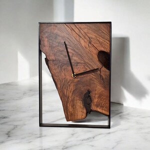 Rectangular wall clock, solid walnut, modern decor, metal frame, home gift image 4