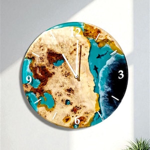Orologio in legno e resina epossidica: decorazione nautica oceanica, arte murale costiera