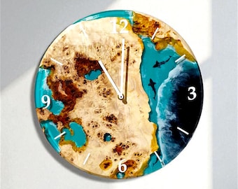 Orologio in legno e resina epossidica: decorazione nautica oceanica, arte murale costiera