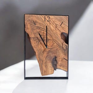 Rectangular wall clock, solid walnut, modern decor, metal frame, home gift image 2