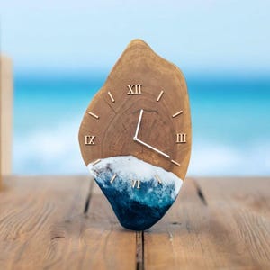 Reloj de pared de madera y resina, hecho a mano, inspirado en el océano azul, un regalo único para él o ella, para bodas, aniversarios o inauguración de la casa.