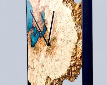 Handcrafted wall clock made of Californian maple wood, metal frame, modern design, home decor.