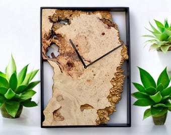 Modern Canadian Maple Wall Clock: Rectangular Wooden Clock with Metal Frame