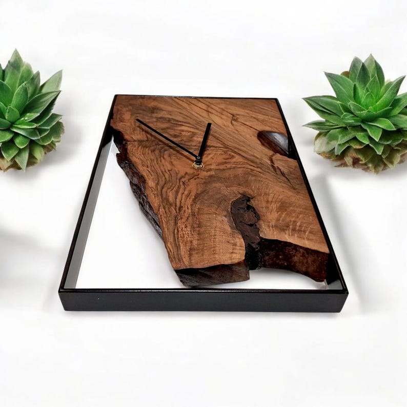 Rectangular wall clock, solid walnut, modern decor, metal frame, home gift image 7