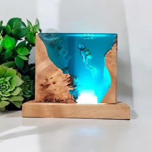 Resin Scuba Diver Sea Theme Lamp, Large Epoxy Lamp, Nautical Table Lamp, Ocean Decor, Underwater Night Light, Best Friend Gift Idea