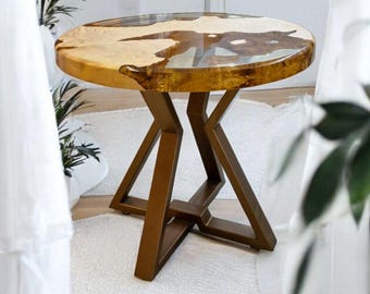 Maple Wood & Bronze Resin Coffee Table: Modern River Design