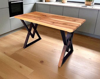 Burl Poplar Coffee Table: Live Edge Wood Slab, Metal Hairpin Legs