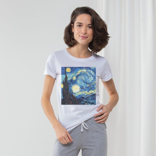 The Starry Night Pyjama Set, Long Pant and Tshirt, Vincent van Gogh, Artwork Aesthetic Pajama Set, Christmas Pajama Set, Pyjama for Women