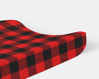 Red and Black Buffalo Plaid Change Mat Cover - Woodland Nursery Theme Baby Accessories - Changing Pad - Gender Neutral Kids Room