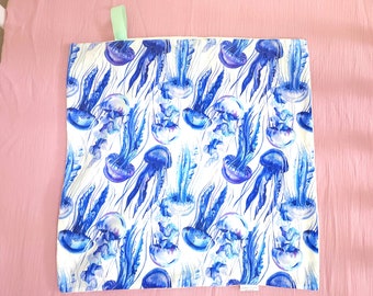 Minky Baby Lovey Blanket - Personalized Security Blanket - Custom Cuddle Blanket - Blue Jellyfish Snuggle Blanket