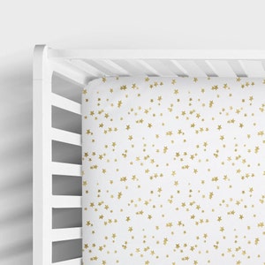 Gold Star Crib Fitted Sheet - Space Nursery - Stars Baby Bedding - Gender Neutral Toddler Sheets