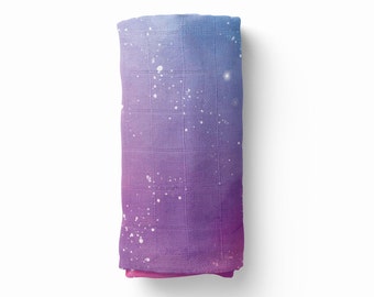 Pink Purple and Blue Galaxy Stretchy Swaddle - Space Baby Receiving Blanket - Cosmic Ombre  Nursery Accessories - Pastel Stars Baby Wrap