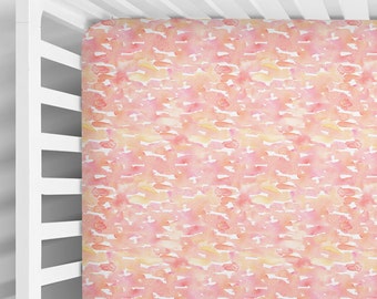 Pink and Orange Pastel - Abstract Splashes Crib Sheets - Modern Girl Toddler Bedding - Chic Boho Nursery