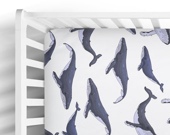 Humpback Whale Crib Sheet - Underwater Ocean Baby Bedding - Nautical Toddler Cot Sheets - Modern Marine Nursery Decor