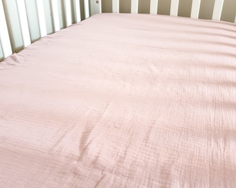 Dusty Rose Muslin Crib Sheet - Cotton Double Gauze Baby Gift - Girl Nursery Decor - Pink Fitted Sheet