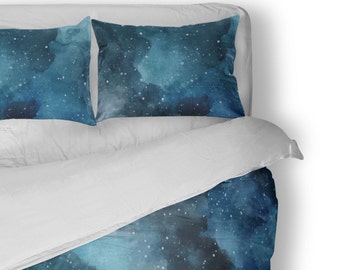 Blue Galaxy Kids Bedding Set - Cotton Duvet Cover - Twin - Double - Queen - King - Pillowcases - Shams - Gender Neutral Cosmic Bedroom