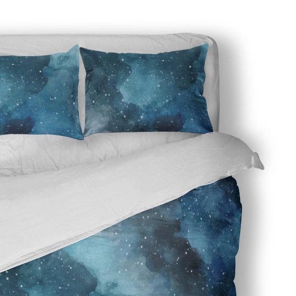 Blue Galaxy Kids Bedding Set - Cotton Duvet Cover - Twin - Double - Queen - King - Pillowcases - Shams - Gender Neutral Cosmic Bedroom