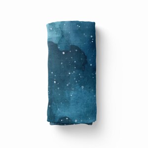 Blue Galaxy Stretchy Swaddle - Space Baby Receiving Blanket - Cosmic Nursery Accessories - Stars and Moon Baby Wrap